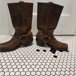 Frye harnessed distressed leather boots